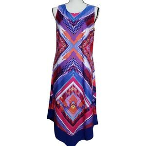 Prelude Geometric Sleeveless Handkerchief Hem Dress Pink Purple Blue Large NWT